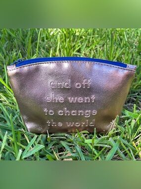 ipsy Rose Gold Cosmetic Pouch with Blue Zip